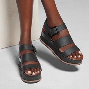 Naturalizer Billie Black Leather Platform Sandal, 11
